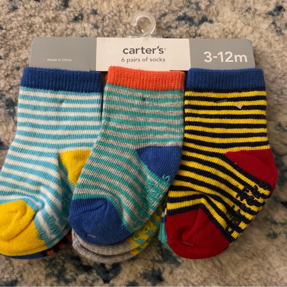 Carter's Baby Boy Size 3-12 Months Multicolor 6 Packs Printed Socks NWT